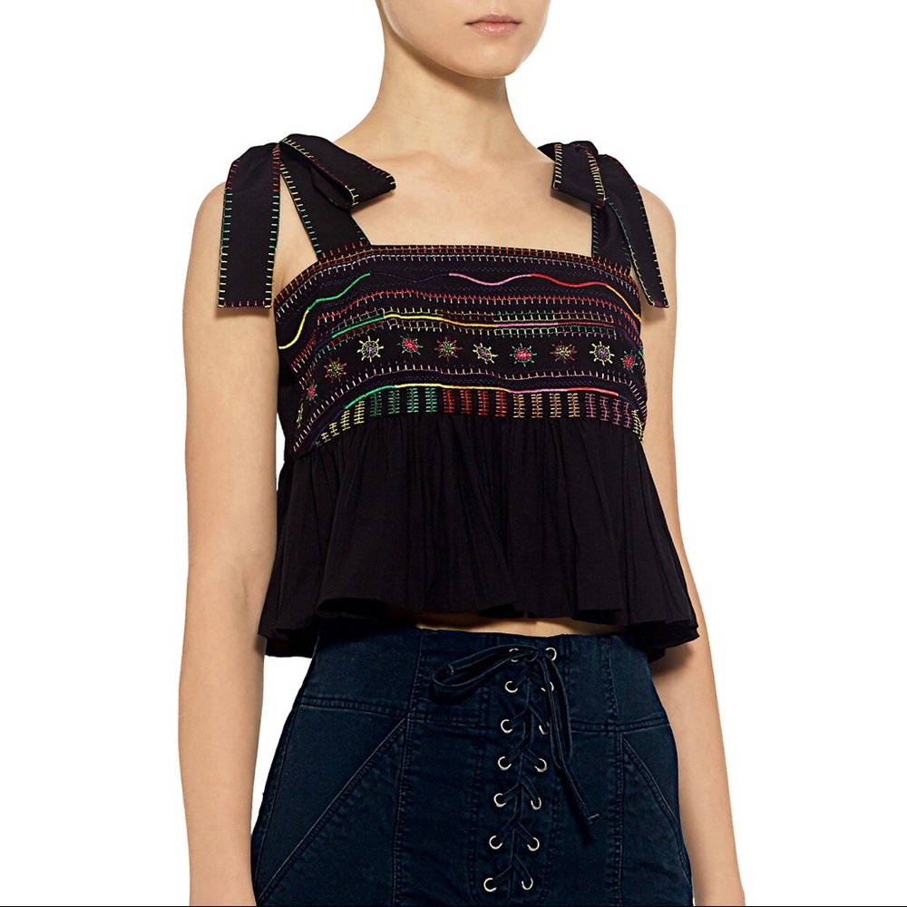 Saloni embroidered ruffle crop top